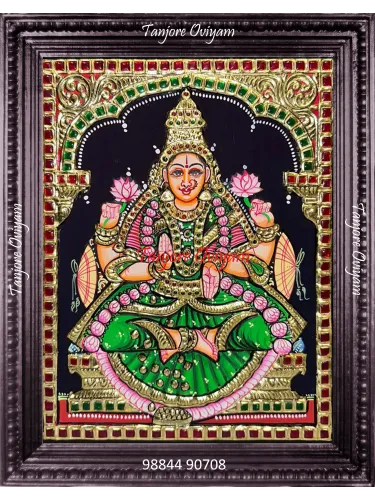 Lakshmi Tanjore painting of Mahalakshmi seated lotus gold foil temple style traditional artwork
